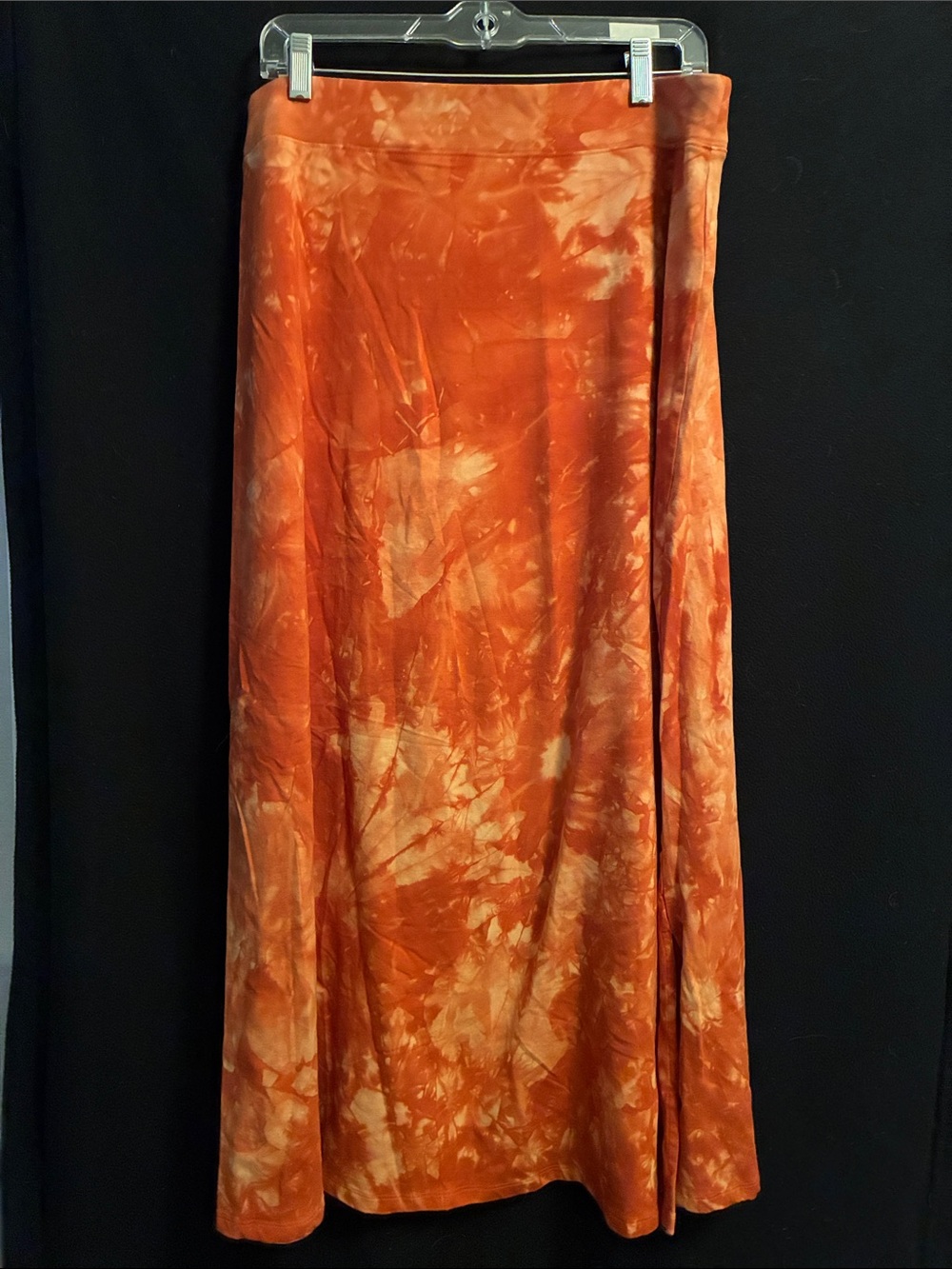 Elle Orange and Cream Tie-Dye Maxi Skirt with Elastic Waist